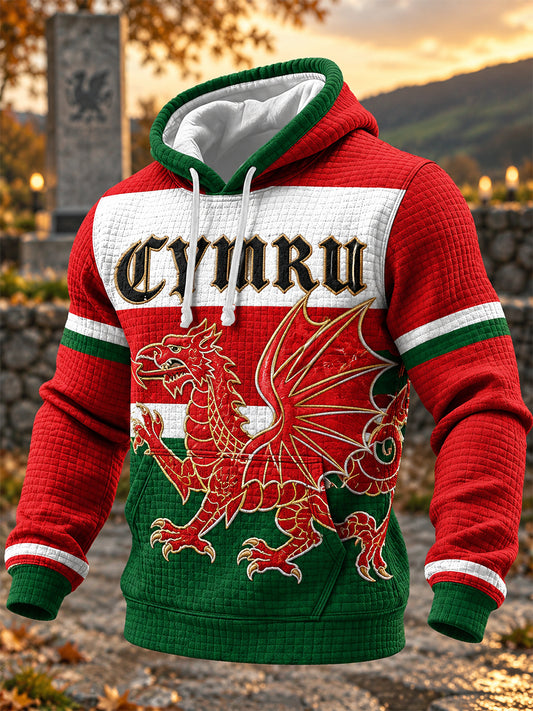 Men's Welsh Cultural Element Art Print Checkered Cotton Hoodie