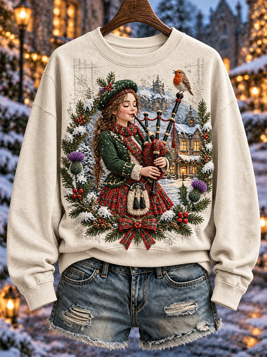 Women's Scottish Christmas Printed Regular Sweatshirt