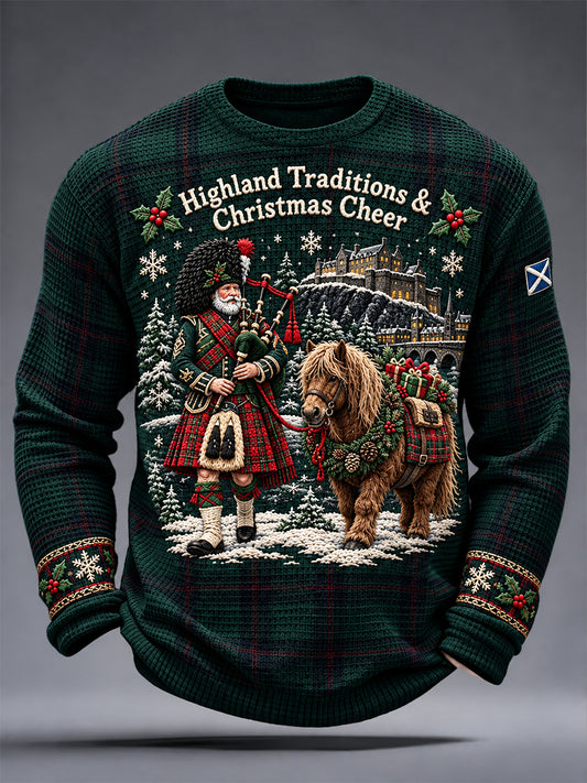 Men's Scottish Christmas Printed Waffle Sweatshirt