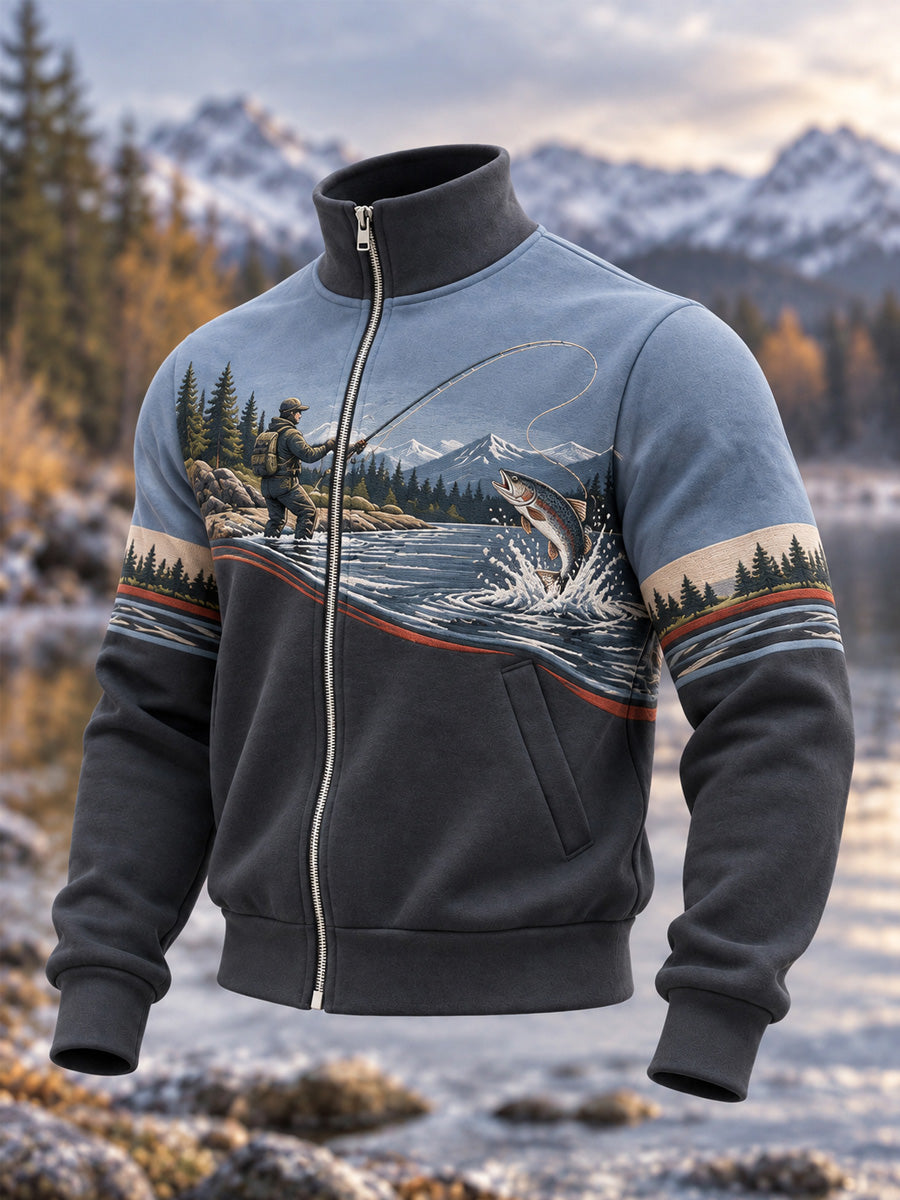 Men's Vintage Wilderness Fishing Print Top
