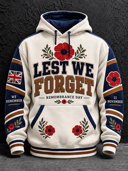 Men's Lest We Forget Print Hoodie With Pockets