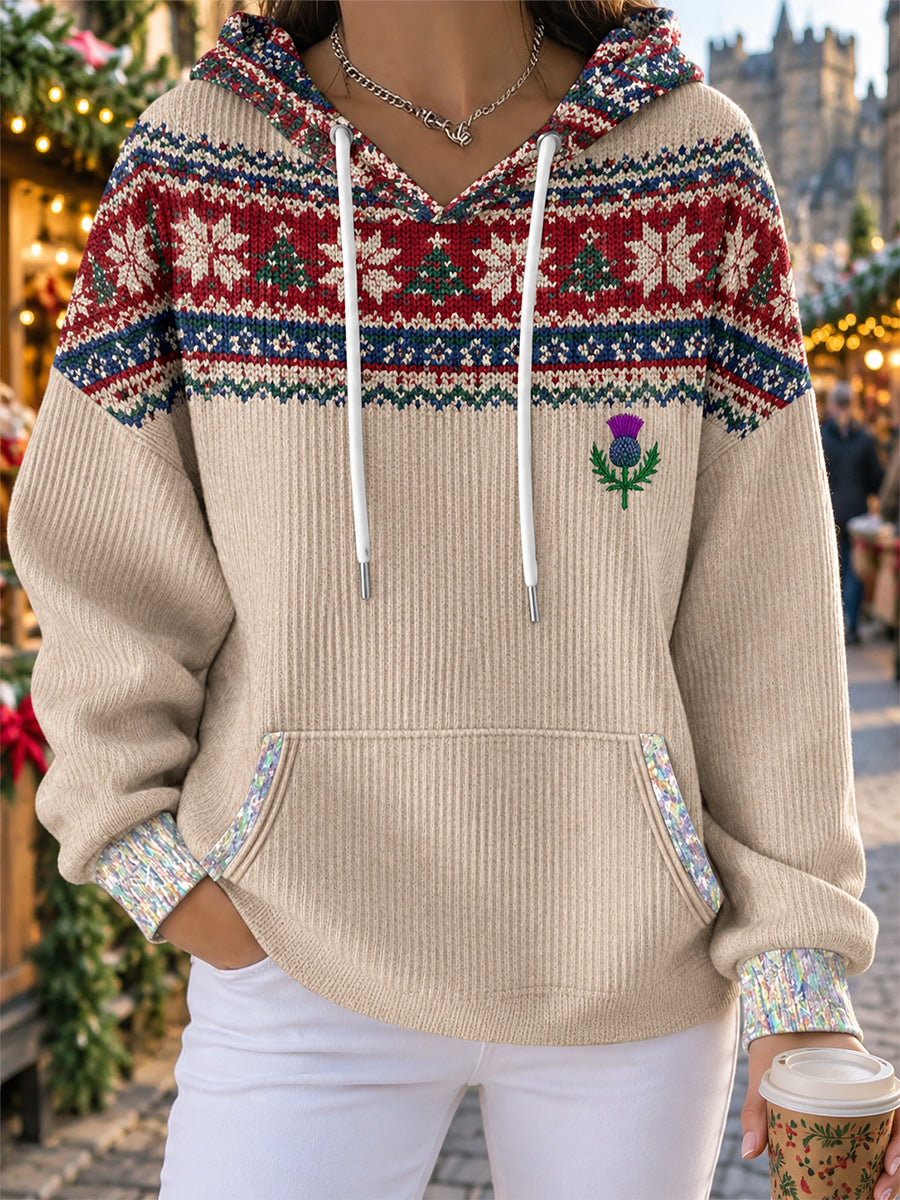 Women's Scottish Christmas Printed Hooded Sweatshirt