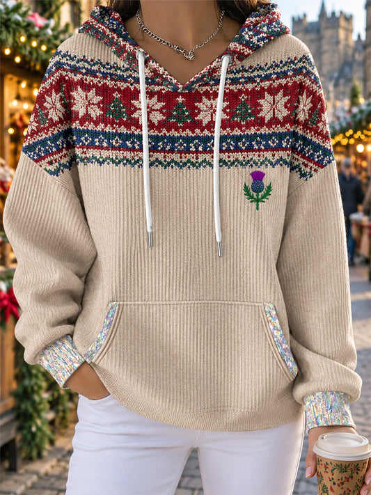Women's Scottish Christmas Printed Hooded Sweatshirt
