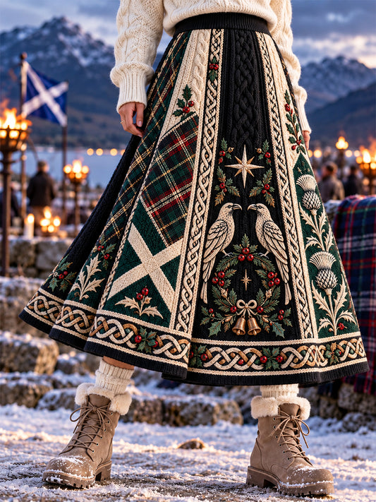 Women's Scottish Christmas Printed Long Half Skirt