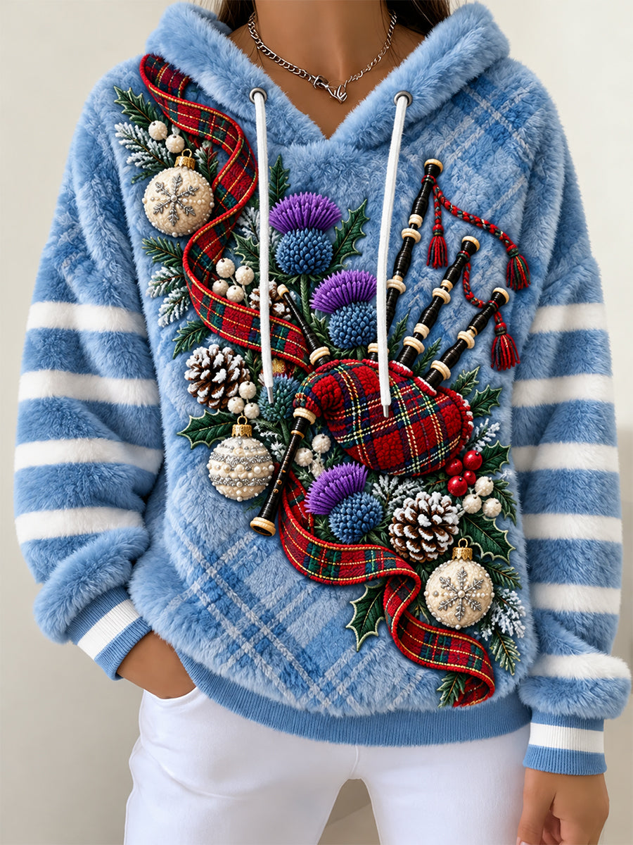 Women's Scottish Christmas Printed Flannel Hoodie