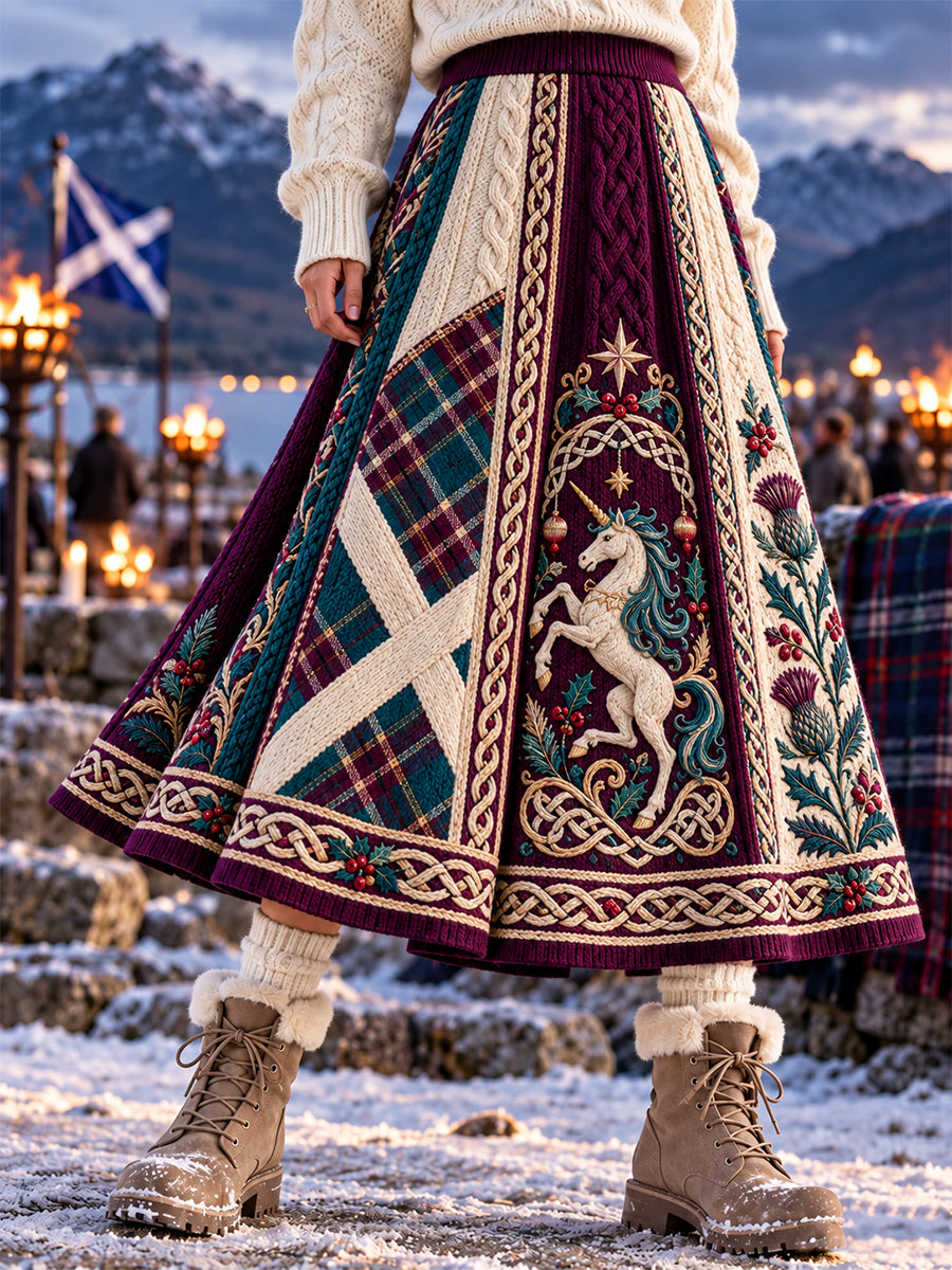 Women's Scottish Christmas Printed Long Half Skirt