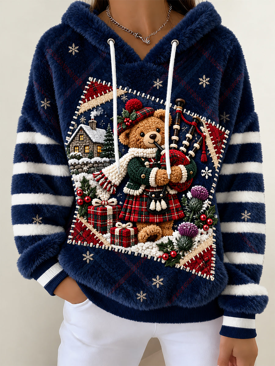 Women's Scottish Christmas Printed Flannel Hoodie