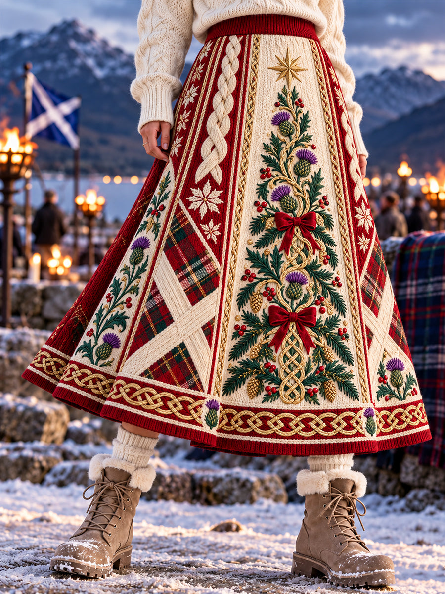 Women's Scottish Christmas Printed Long Half Skirt