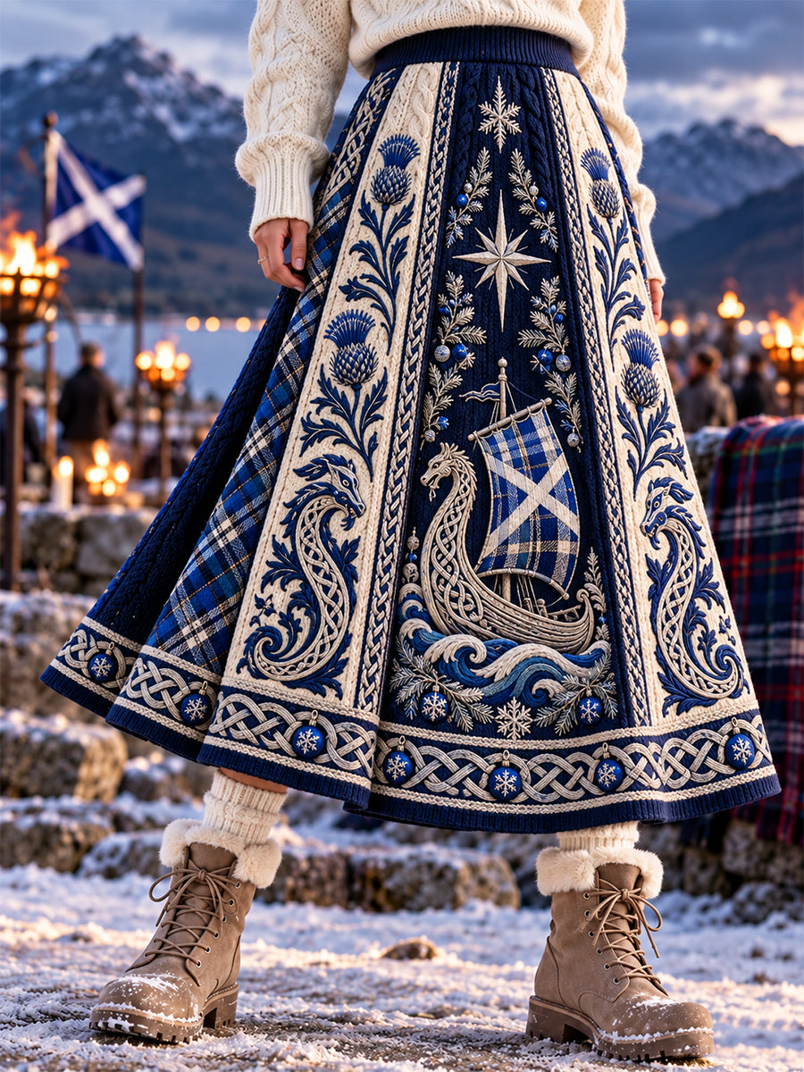 Women's Scottish Christmas Printed Long Half Skirt