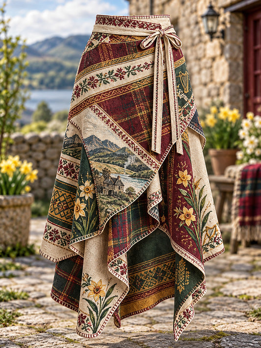 Women's British Wales Printed Irregular Skirt