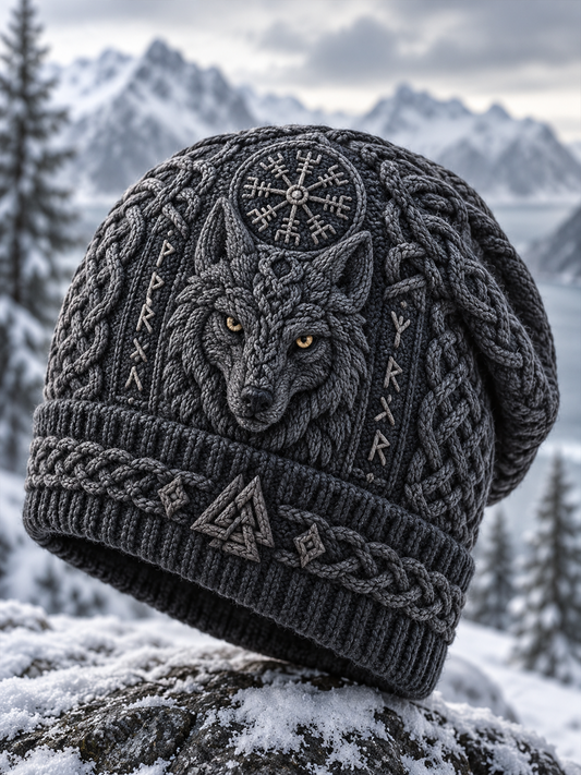 Vintage Viking Art Warm Cold Knitted Hat