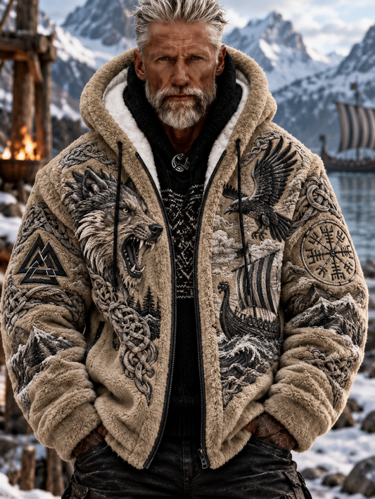 Men's Vintage Viking Norse Mythology Valknut Celtic Knot Flannel Jacket