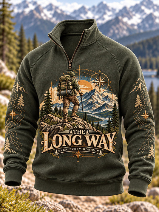 Men's Wilderness Trail Print Hike Lovers Zip-Up Hoodie