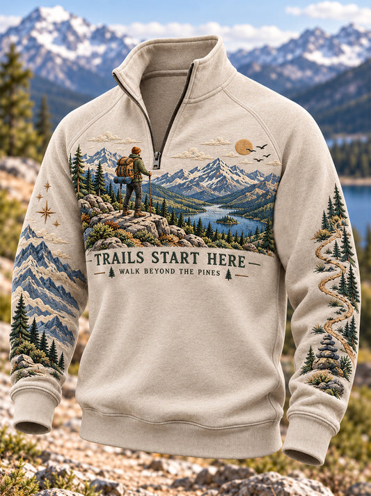 Men's Wilderness Trail Print Hike Lovers Zip-Up Hoodie