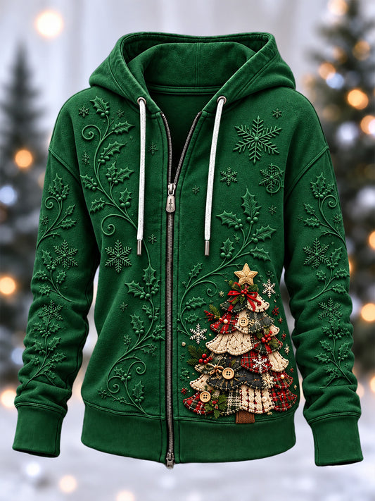 Women's Christmas Print Zip-Up Hoodie