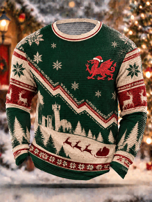 Men's Christmas Welsh Dragon Waffle Sweatshirt