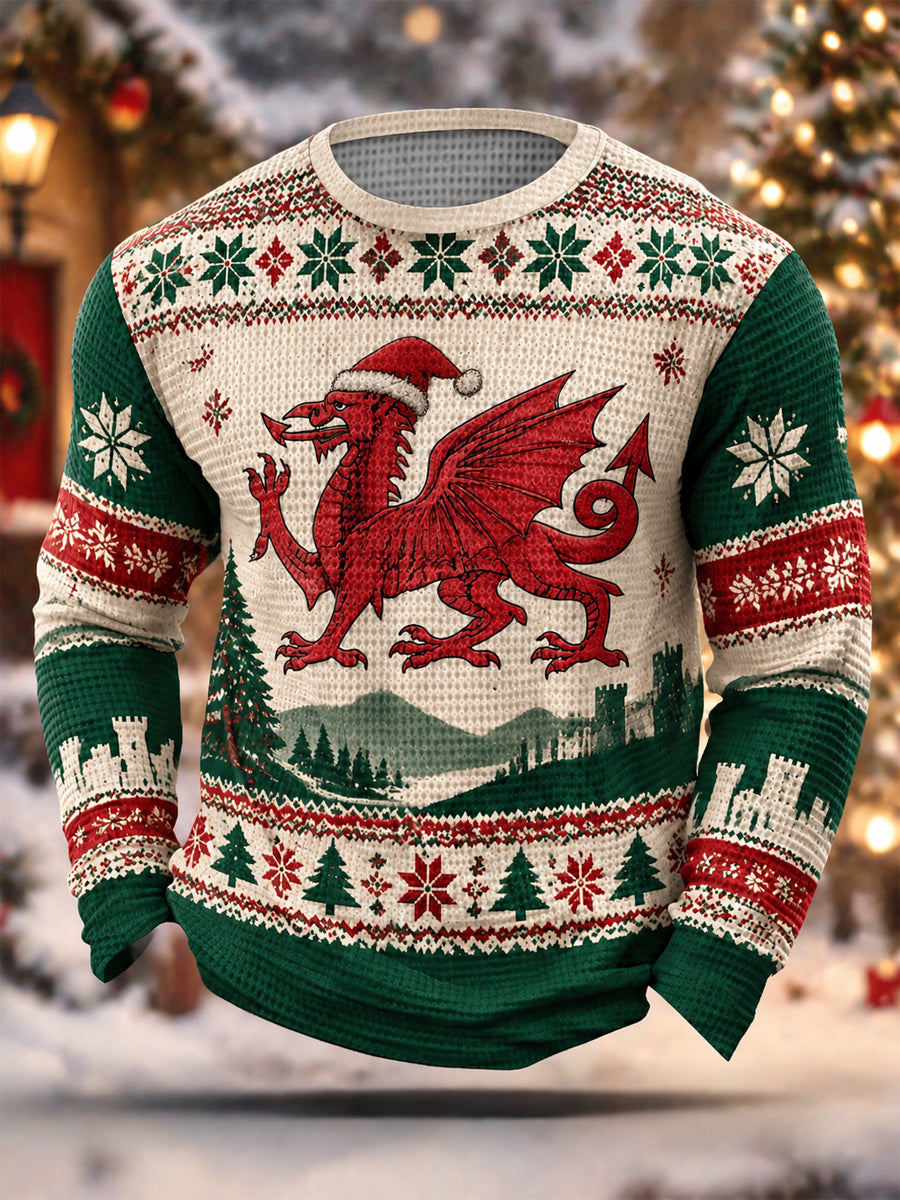 Men's Christmas Welsh Dragon Waffle Sweatshirt