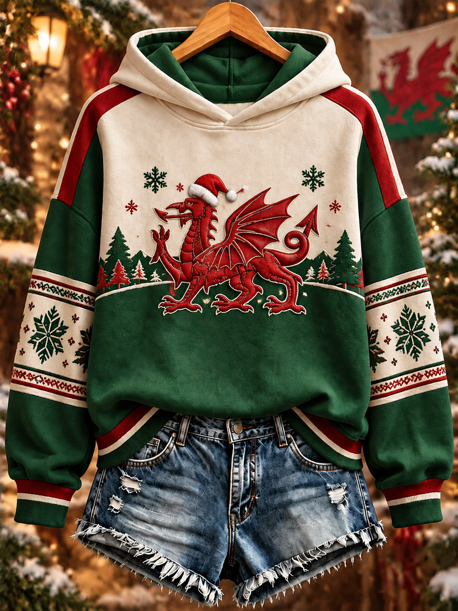 Women's Christmas Welsh Dragon Print Sweatshirt