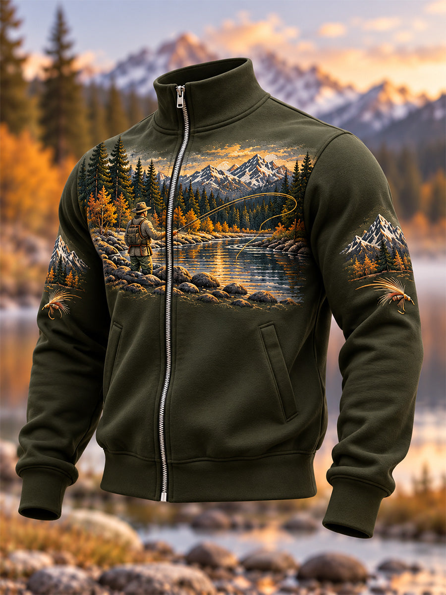 Men's Vintage Wilderness Fishing Print Top