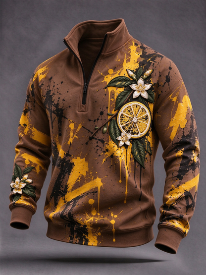 Men's Lemon Roses Music Lover Printed Zip-Up Hoodie