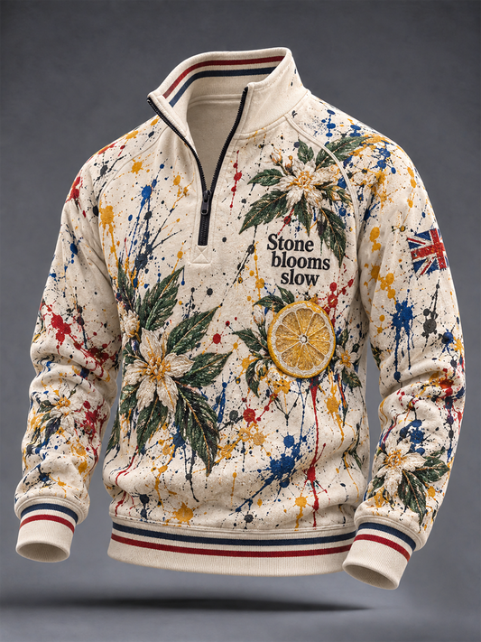 Men's Lemon Roses Music Lover Printed Zip-Up Hoodie