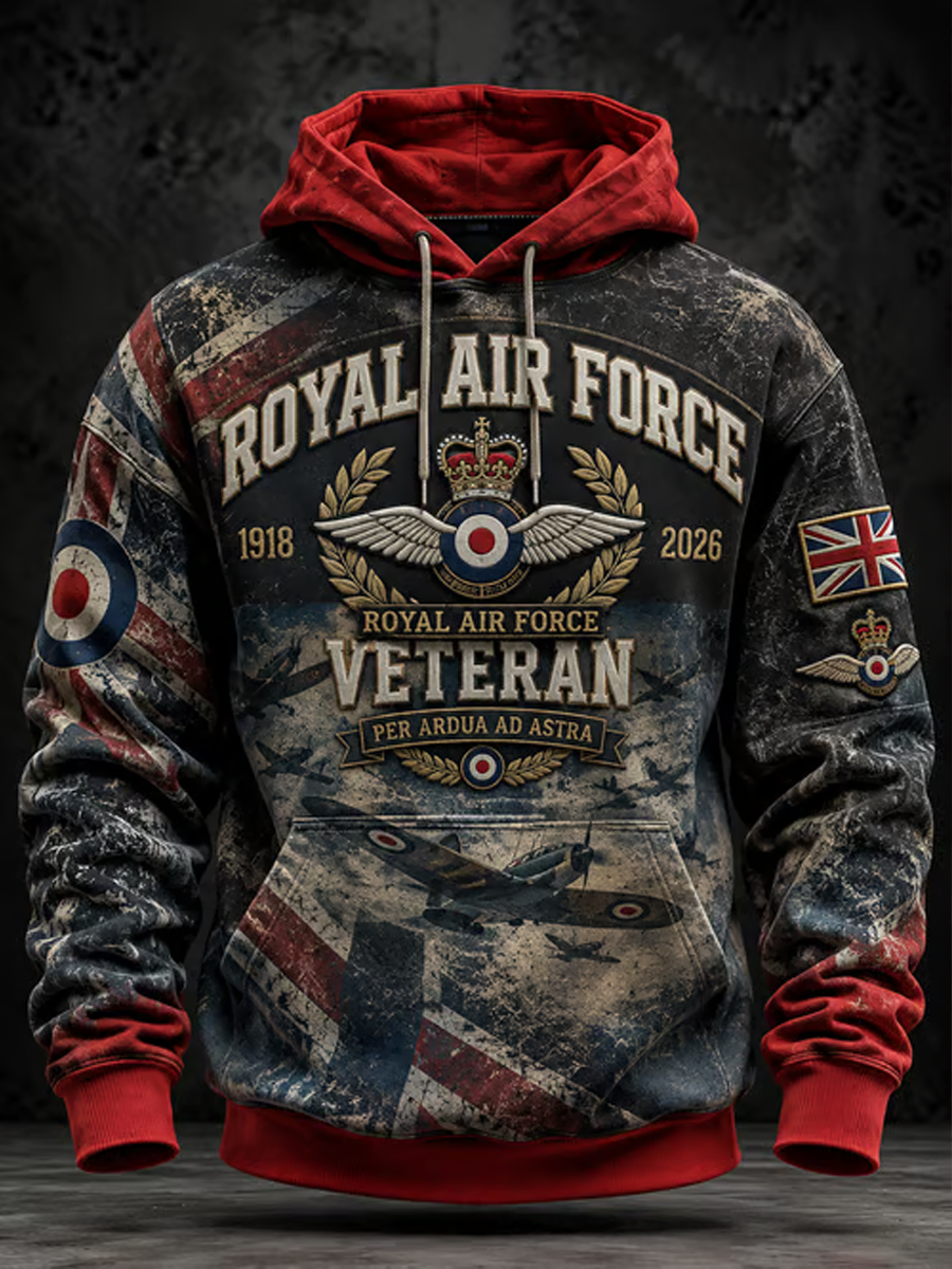 Men's British Veteran Printed Hoodie with Pockets