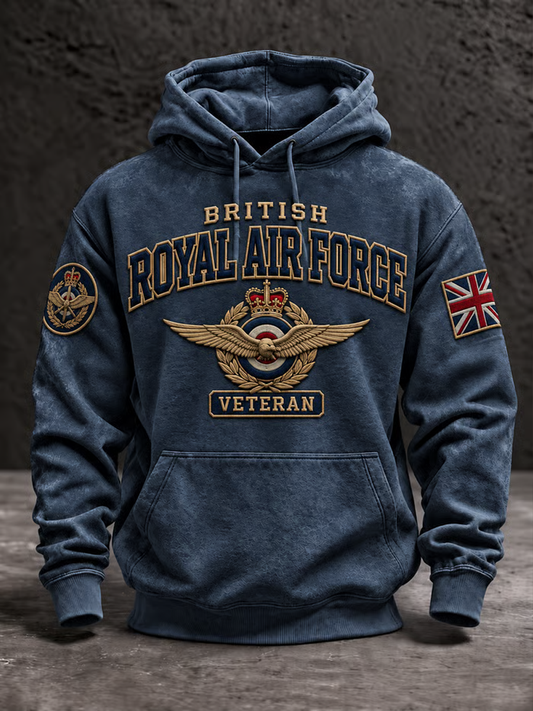 Men's British Veteran Printed Hoodie with Pockets